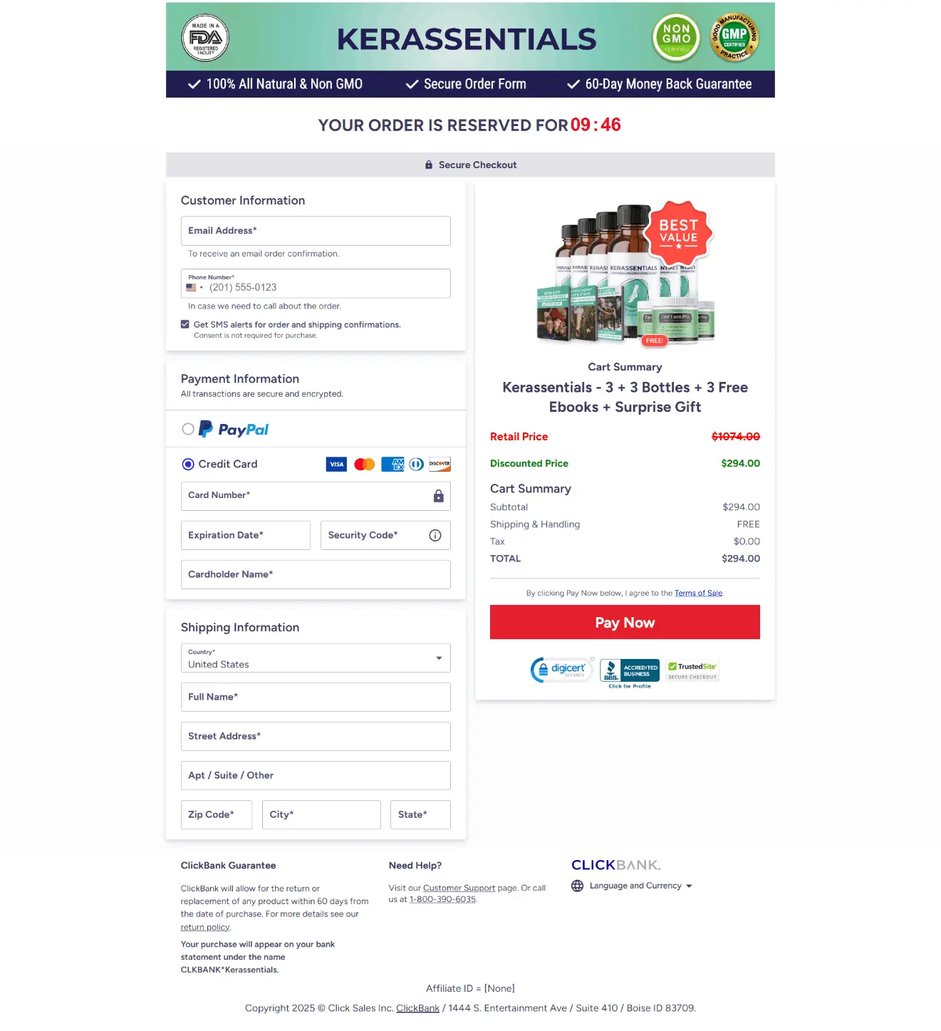 kerassentials cart page